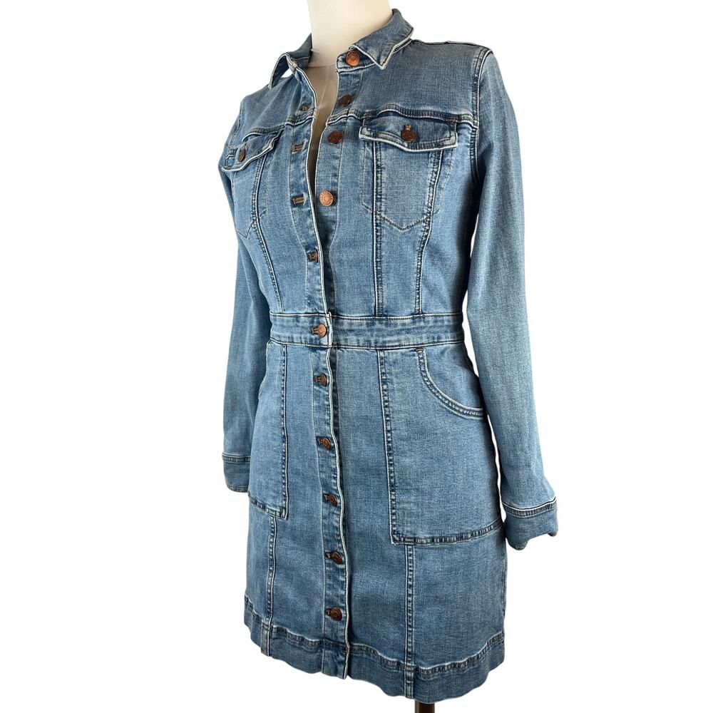 Madewell Denim Utility Shirt Dress Button Front Stretch Jean Dress Size 6